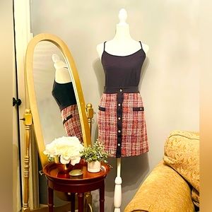 Tweed button down multicolored mini skirt